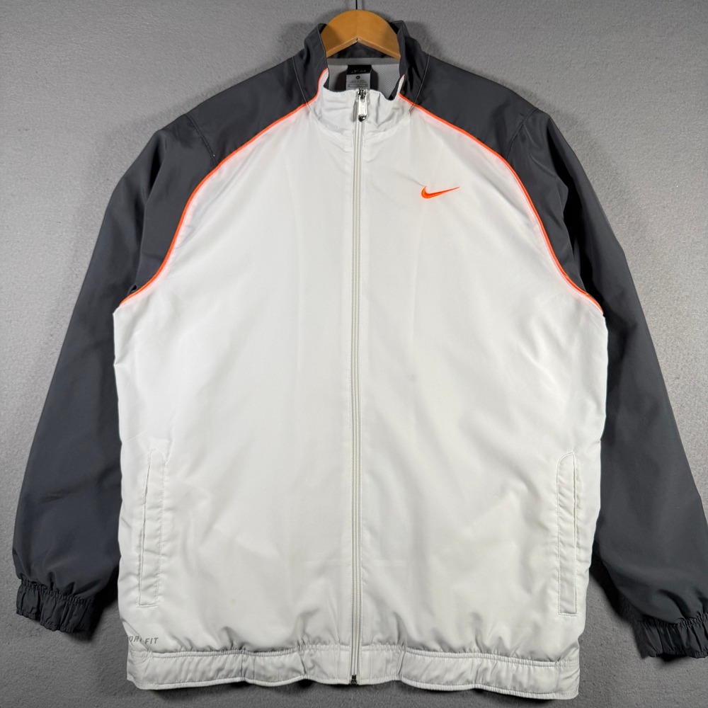Nike Dri-FIT Mens XL Track Jacket White Grey Orange Full Zip 402241-104